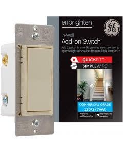 GE Enbrighten Z-Wave Add-On Switch with QuickFit and SimpleWire, Light Almond 